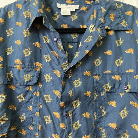 Vintage St. Michael Silk Shirt Mens L  Hunting Equestrian Novelty Print Navy Blu - Picture 7 of 14